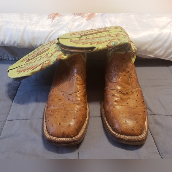 Lucchese Brown and Green Cowboy Boots - Picture 9 of 12